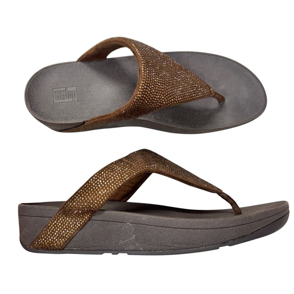 Fitflop Brown Glitter Thong Platform Sandals Womens 11 Beachy Vacation Casual